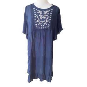 Knox Rose Gauzy Embroidered Peasant Sheer Dress Coverup Size Small U104